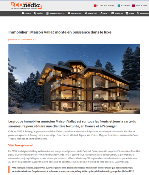 GROUPE ECOMEDIA - Immobilier : Maison Vallat monte en puissance dans le luxe 