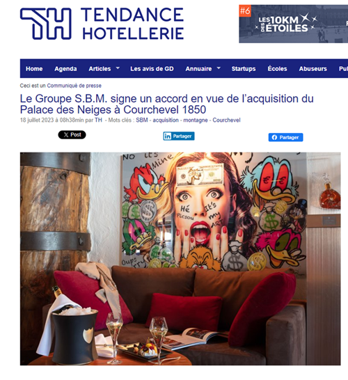tendance hotellerie - VALLAT X SBM ACQUISITION DU PALACE DES NEIGES 